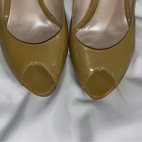 DIOR size 39 mustard yellow patent leather PEEP TOE platform STILLETO pumps - Picture 7 of 15